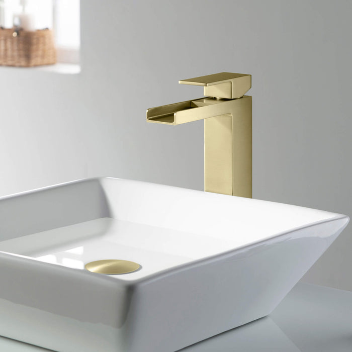 KIBI Waterfall Brass Single Handle Bathroom Vessel Sink Faucet
