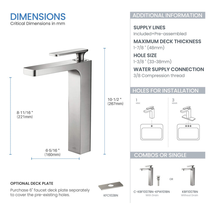 KIBI Infinity Brass Single Handle Bathroom Vessel Sink Faucet