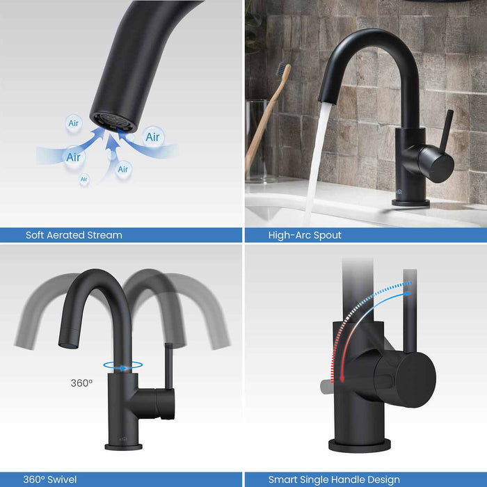 Circular Single Handle High-Arc Bathroom Sink Faucet