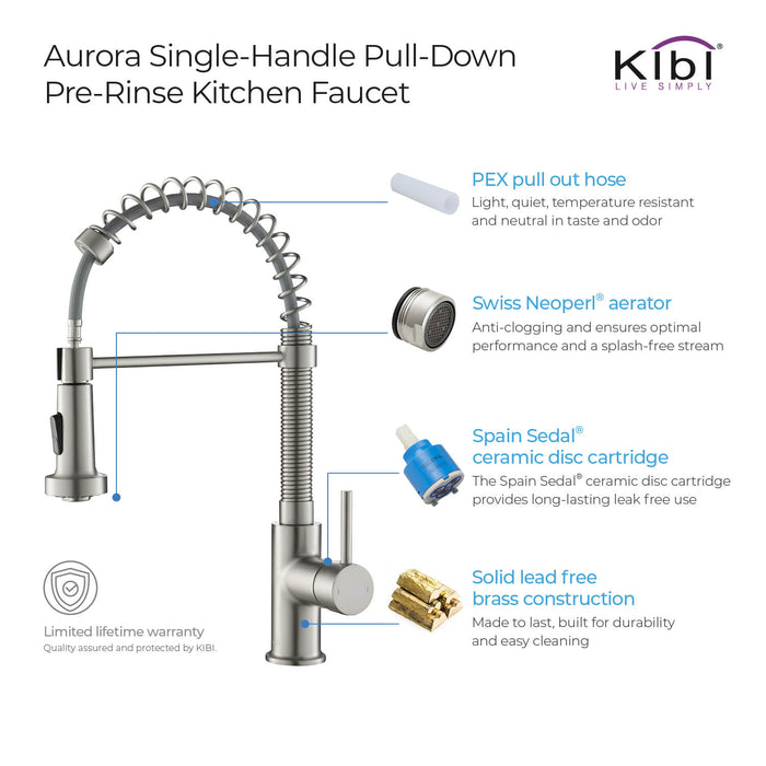KIBI Aurora Single Handle High Arc Pull Down Kitchen Faucet – KKF2003