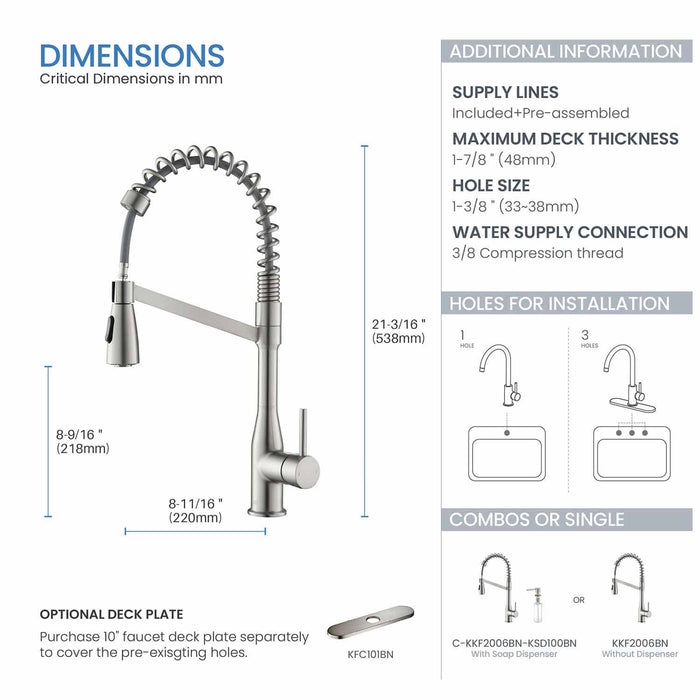 KIBI Largo Single Handle High Arc Pull Down Kitchen Faucet – KKF2006