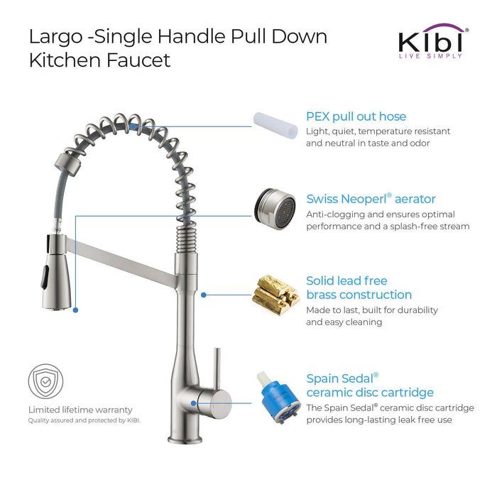 KIBI Largo Single Handle High Arc Pull Down Kitchen Faucet – KKF2006