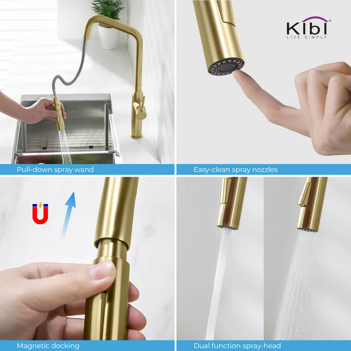 KIBI Macon Single Handle High Arc Pull Down Kitchen Faucet – KKF2007