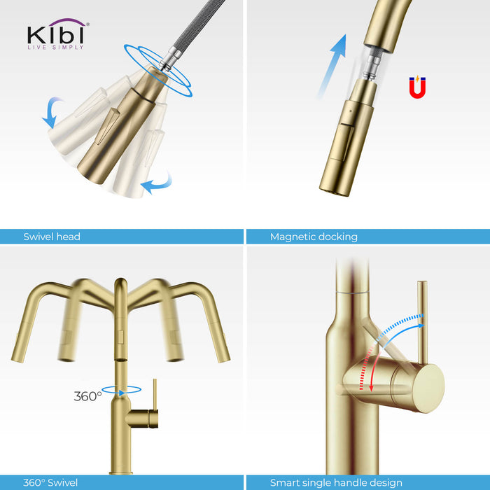 KIBI Macon Single Handle High Arc Pull Down Kitchen Faucet – KKF2007