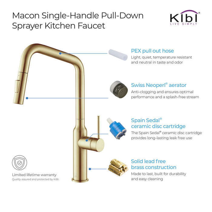 KIBI Macon Single Handle High Arc Pull Down Kitchen Faucet – KKF2007