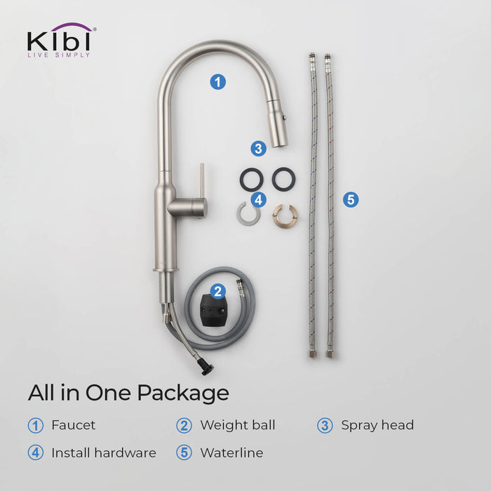 KIBI Hilo Single Handle High Arc Pull Down Kitchen Faucet – KKF2008
