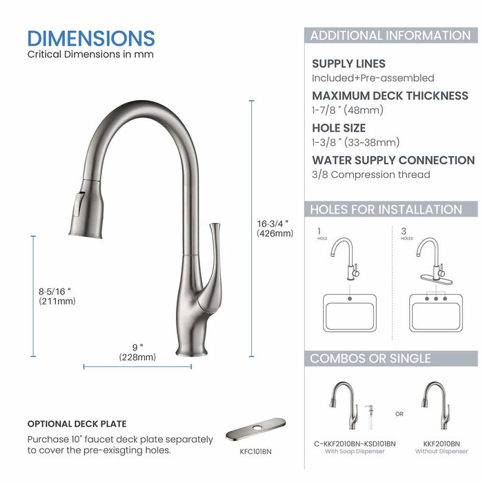 KIBI Cedar Single Handle High Arc Pull Down Kitchen Faucet – KKF2010