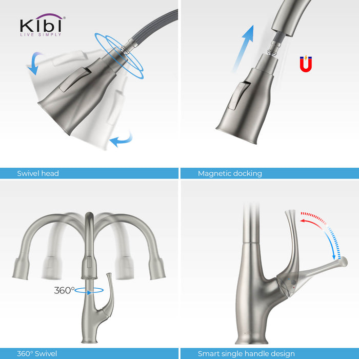 KIBI Cedar Single Handle High Arc Pull Down Kitchen Faucet – KKF2010
