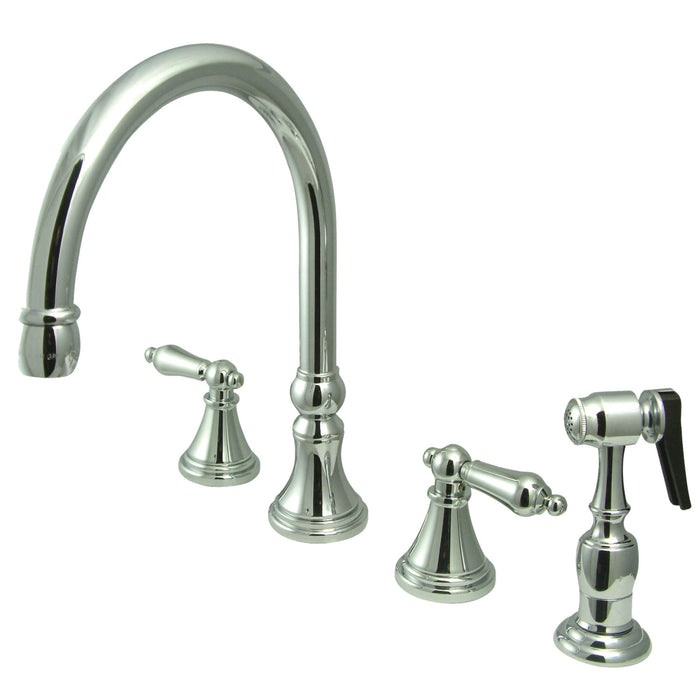 KINGSTON BRASS KS279XALBS-P GOVERNOR TWO-HANDLE 4-HOLE DECK MOUNTED 8″ WIDESPREAD KITCHEN FAUCET WITH BRASS SPRAYER
