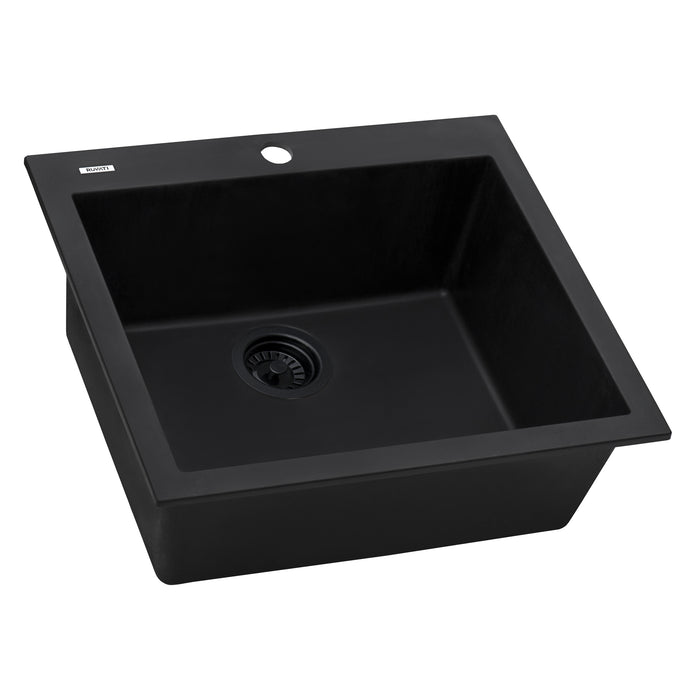 Ruvati 22 x 20 inch epiGranite Drop-in Topmount Granite Composite Single Bowl Kitchen Sink – Midnight Black – RVG1022BK