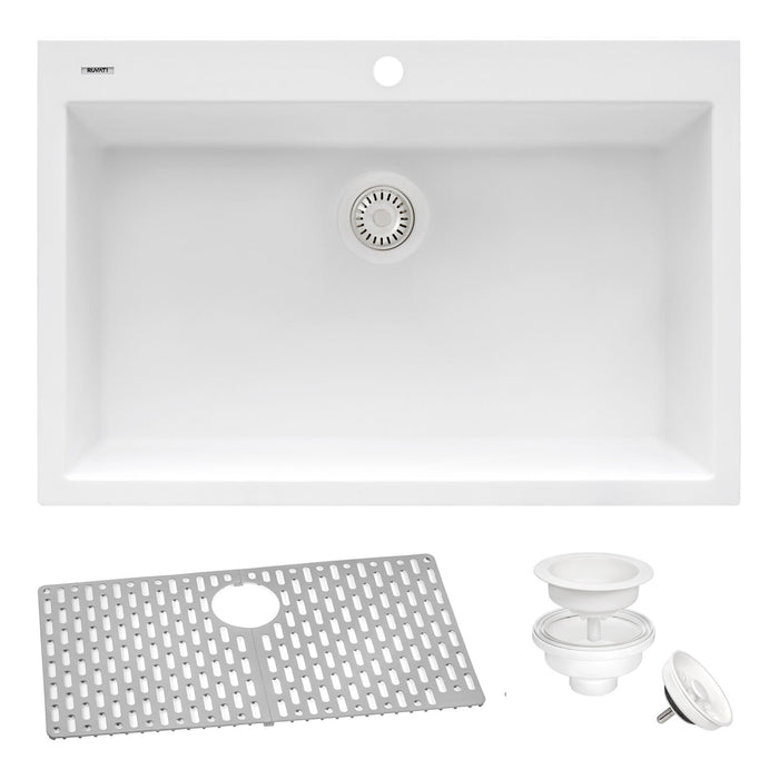 Ruvati 30 x 20 inch epiGranite Drop-in Topmount Granite Composite Single Bowl Kitchen Sink – Arctic White