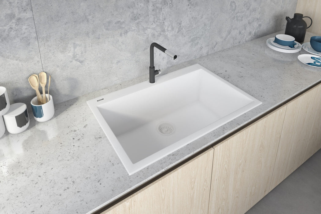 Ruvati 30 x 20 inch epiGranite Drop-in Topmount Granite Composite Single Bowl Kitchen Sink – Arctic White