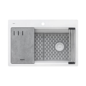 Ruvati 33-inch Granite Composite Workstation Drop-in Topmount Kitchen Sink Matte White – RVG1302WH