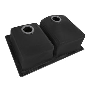 Ruvati 33 x 22 inch epiGranite Drop-in Topmount Granite Composite Double Bowl Kitchen Sink – Midnight Black – RVG1345BK