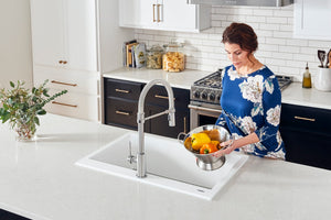 Ruvati 33 x 22 inch epiGranite Drop-in TopMount Granite Composite Double Bowl Low Divide Kitchen Sink – Arctic White