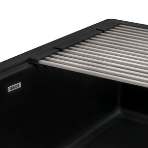 Ruvati 33-inch Matte Black Granite Farmhouse Workstation Apron-front Composite Kitchen Sink – RVG1533BK
