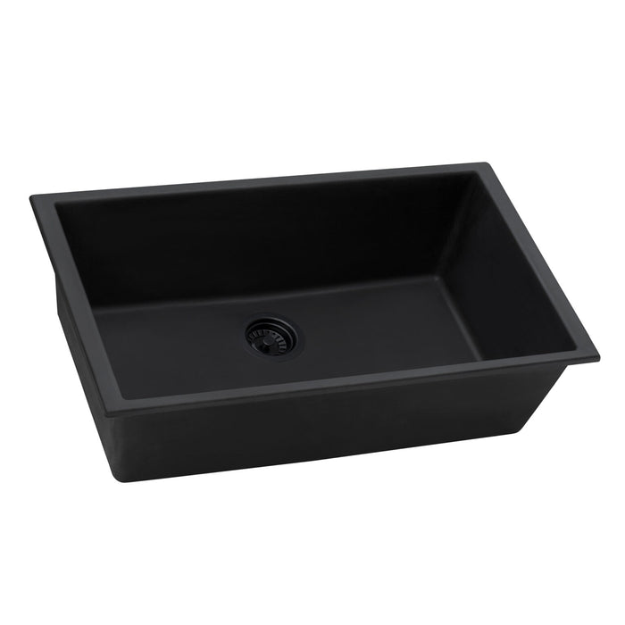 30 x 17 inch Granite Composite Undermount Single Bowl Kitchen Sink – Midnight Black
