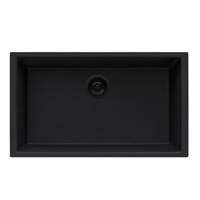 30 x 17 inch Granite Composite Undermount Single Bowl Kitchen Sink – Midnight Black