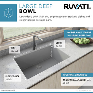 33 x 19 inch Granite Composite Undermount Single Bowl Kitchen Sink – Silver Gray