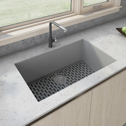 33 x 19 inch Granite Composite Undermount Single Bowl Kitchen Sink – Silver Gray