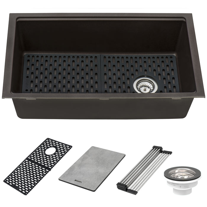 Ruvati 33-inch Granite Composite Undermount Workstation Kitchen Sink Coffee Brown – RVG2302ES