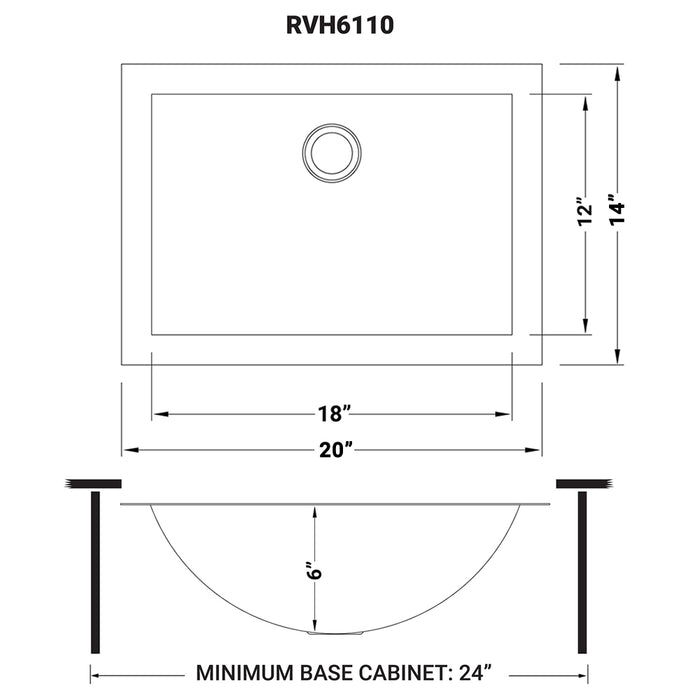Ruvati 18 x 12 inch Gunmetal Black Stainless Steel Rectangular Bathroom Sink Undermount – RVH6110BL