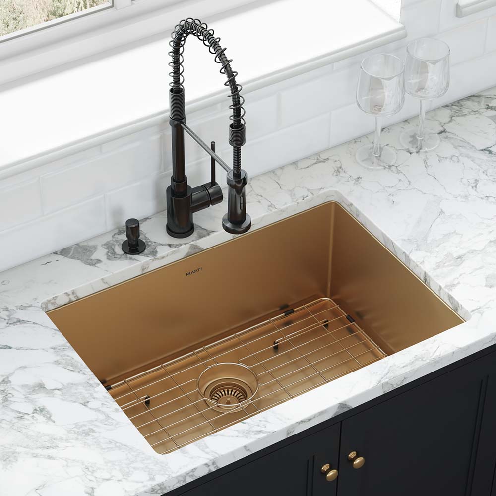 Ruvati 33-inch Undermount Satin Brass Matte Gold Stainless Steel Kitchen Sink 16 Gauge Single Bowl