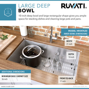 33-inch Undermount 16 Gauge Tight Radius Large Kitchen Sink Stainless Steel Single Bowl