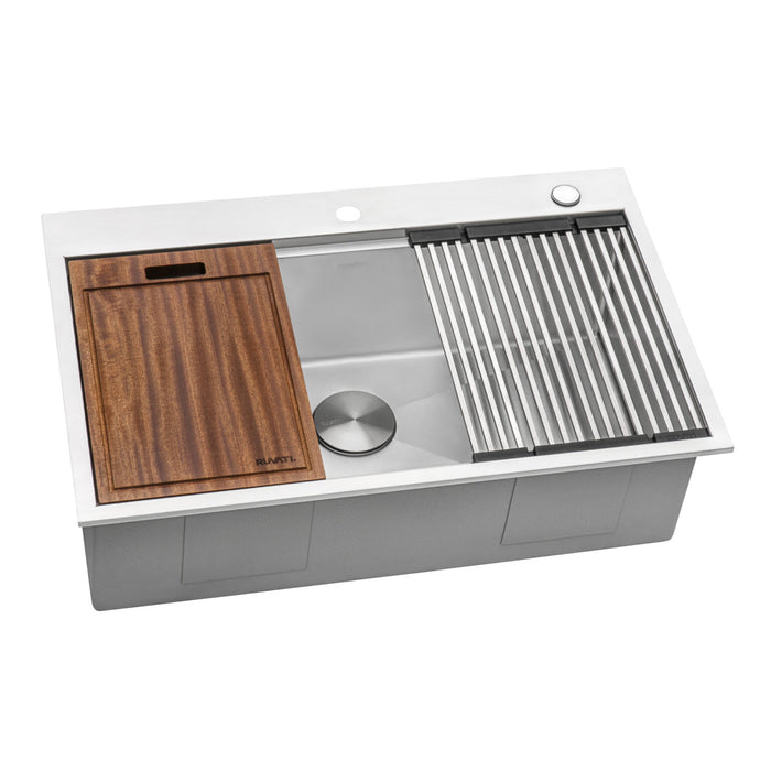 33 x 22 inch Workstation Ledge Drop-in Tight Radius 16 Gauge Stainless Steel Kitchen Sink Single Bowl