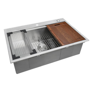 30 x 22 inch Workstation Drop-in Tight Radius Topmount 16 Gauge Ledge Stainless Steel Kitchen Sink Single Bowl