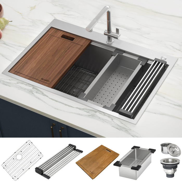 30 x 22 inch Workstation Drop-in Tight Radius Topmount 16 Gauge Ledge Stainless Steel Kitchen Sink Single Bowl