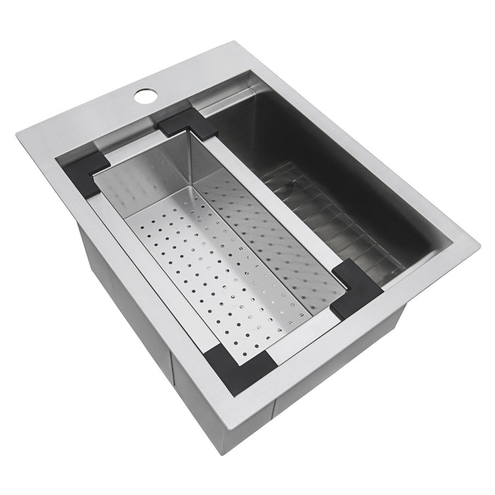 Ruvati 15 x 20 inch Workstation Drop-in Topmount Bar Prep RV Sink 16 Gauge Stainless Steel - RVH8210