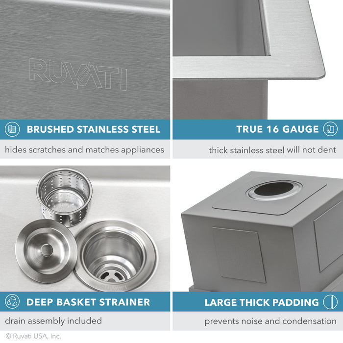 21 x 20 inch RV Workstation Drop-in Topmount Bar Prep Kitchen Sink 16 Gauge Stainless Steel