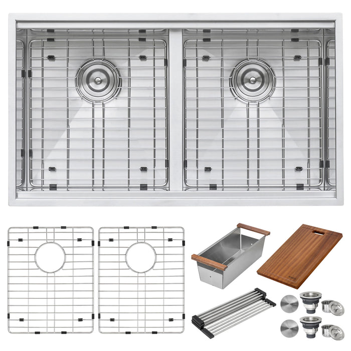 30-inch Workstation Ledge 50/50 Double Bowl Undermount 16 Gauge Stainless Steel Kitchen Sink