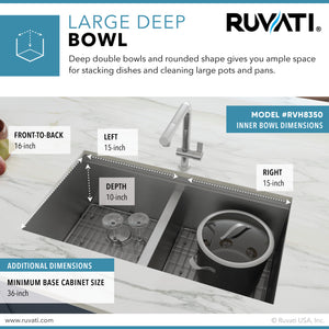 33-inch Workstation Ledge 50/50 Double Bowl Undermount 16 Gauge Stainless Steel Kitchen Sink
