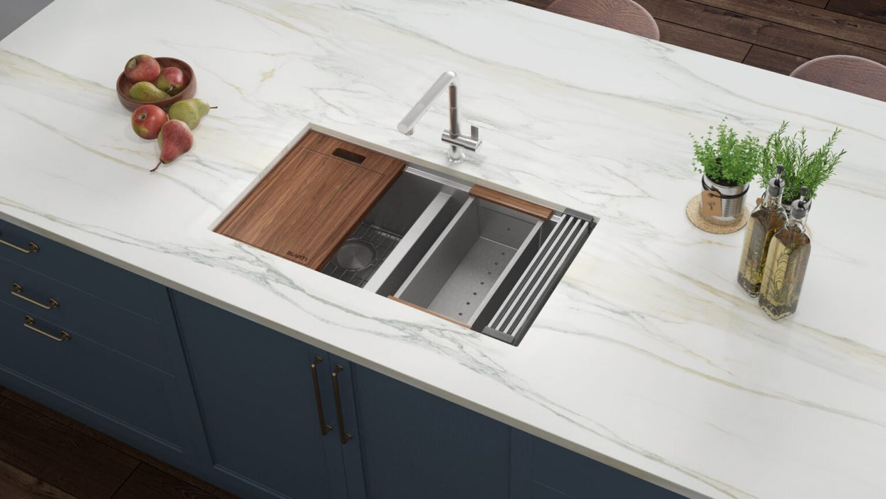 33-inch Workstation Ledge 50/50 Double Bowl Undermount 16 Gauge Stainless Steel Kitchen Sink