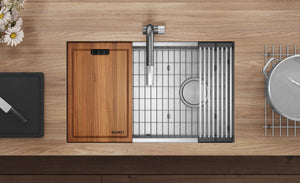 Ruvati 30-inch Workstation Slope Bottom Offset Drain Undermount 16 Gauge Kitchen Sink – RVH8582