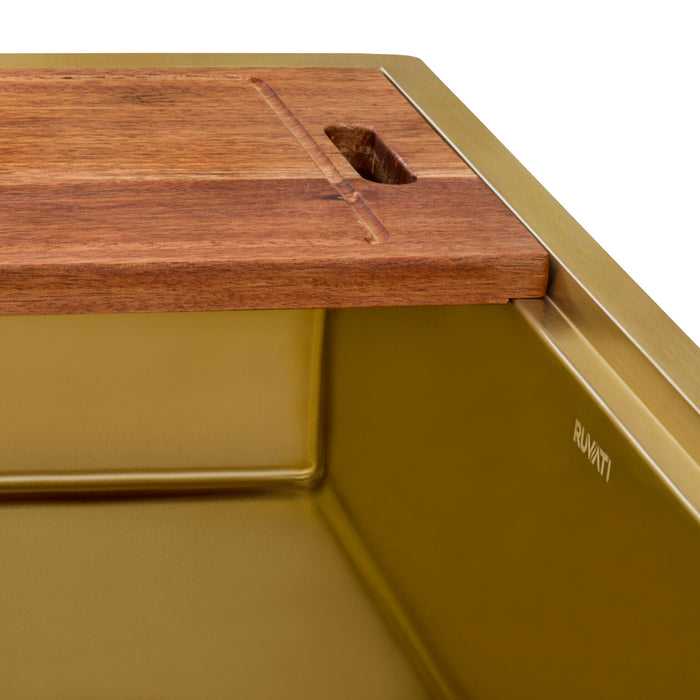 Ruvati 30-inch Matte Gold Workstation Apron-Front Brass Tone Stainless Steel Kitchen Sink – RVH9106GG