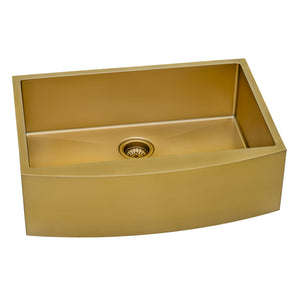 30-inch Apron-Front Farmhouse Kitchen Sink – Brass Tone Matte Gold Stainless Steel Single Bowl