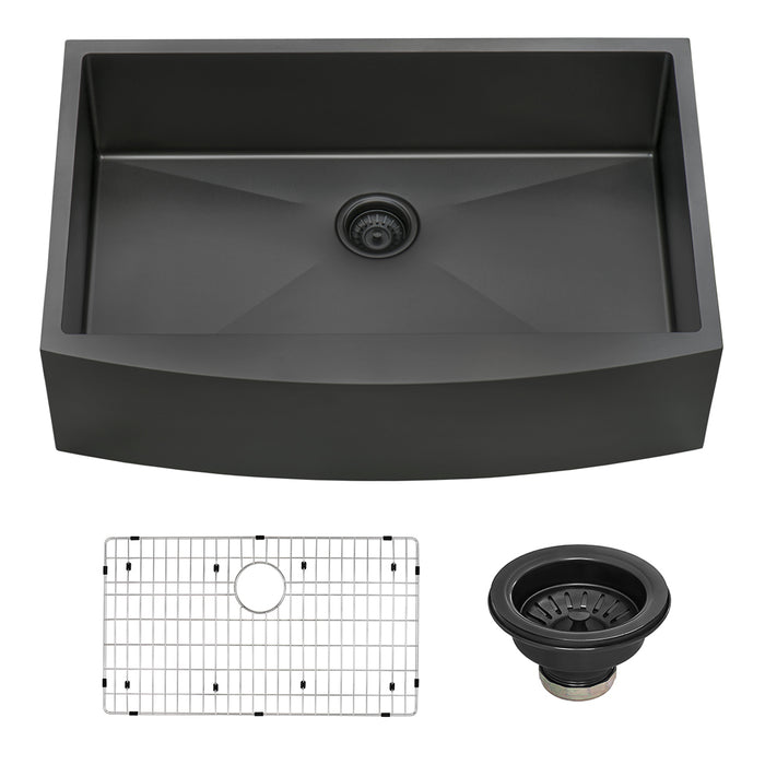 Ruvati 36-inch Apron-Front Farmhouse Kitchen Sink - Gunmetal Black Matte Stainless Steel Single Bowl