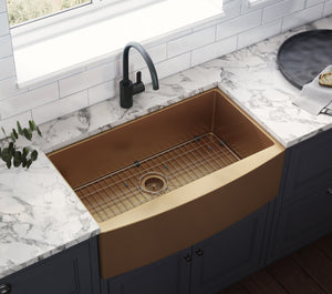 36-inch Apron-Front Farmhouse Kitchen Sink – Copper Tone Matte Bronze Stainless Steel Single Bowl