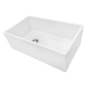 30-inch Fireclay Farmhouse Offset Drain Kitchen Sink Single Bowl White – Left Drain