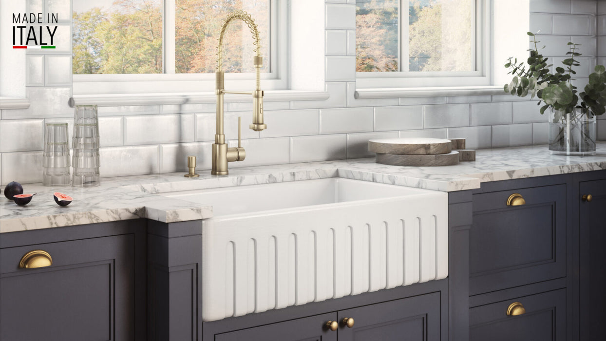 Ruvati 30 x 20 inch Fireclay Reversible Farmhouse Apron-Front Kitchen Sink Single Bowl – White
