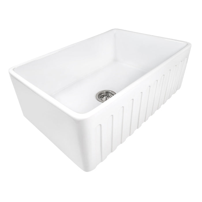 Ruvati 30 x 20 inch Fireclay Reversible Farmhouse Apron-Front Kitchen Sink Single Bowl – White