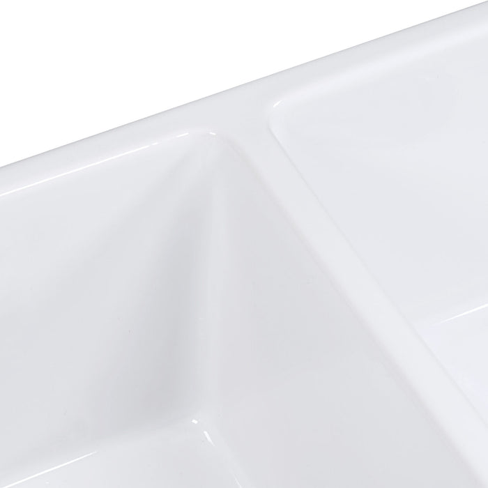 33 x 18 inch Fireclay Farmhouse Apron-Front Kitchen Sink Double Bowl – White