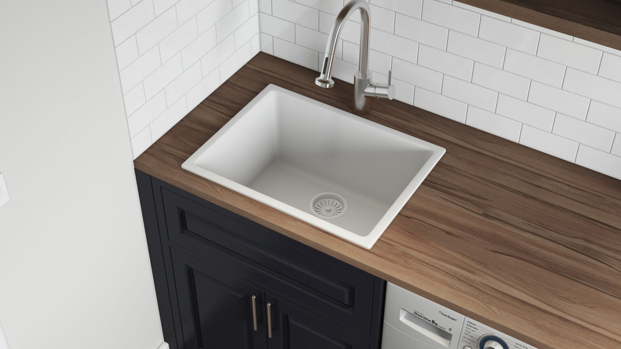 Ruvati 24-inch Fireclay Undermount / Drop-in Topmount Kitchen Sink Single Bowl – White – RVL2420WH