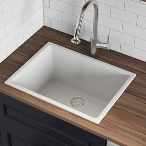 Ruvati 24-inch Fireclay Undermount / Drop-in Topmount Kitchen Sink Single Bowl – White – RVL2420WH