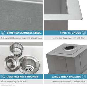 Ruvati 21 x 20 inch Outdoor Workstation Sink T-316 Marine Grade Topmount Stainless Steel BBQ – RVQ5221