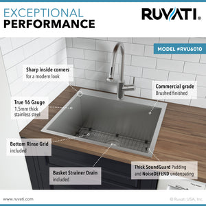 Topmount Laundry Utility Sink 25″ x 22″ x 12″ Deep 16 Gauge Stainless Steel – RVU6010