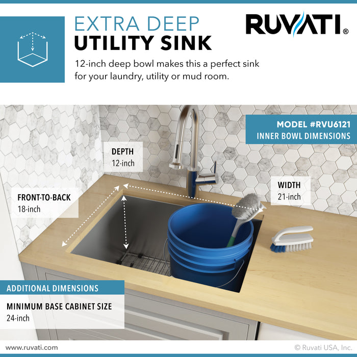 21″ x 18″ x 12″ Deep Laundry Utility Sink Undermount 16 Gauge Stainless Steel – RVU6121